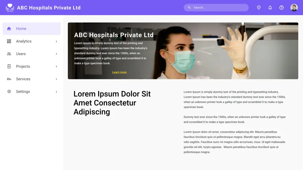 Sample website of a patient health monitoring clinic