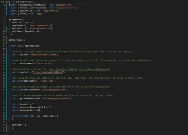 Adding Required Variables in the app.component.ts File