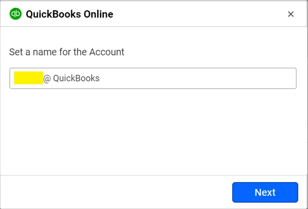 Accounts window to connect to QuickBooks Online