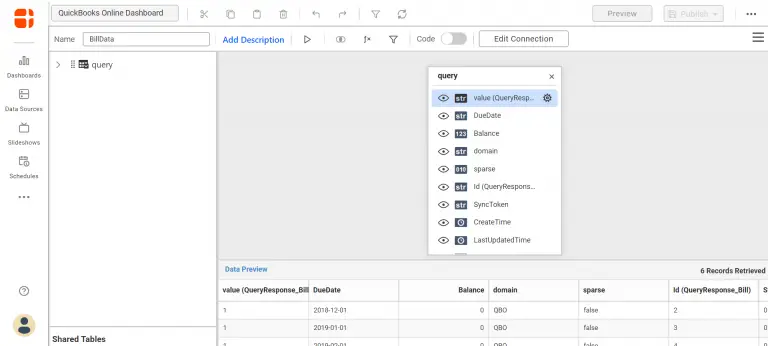 Editing view of BillData data source
