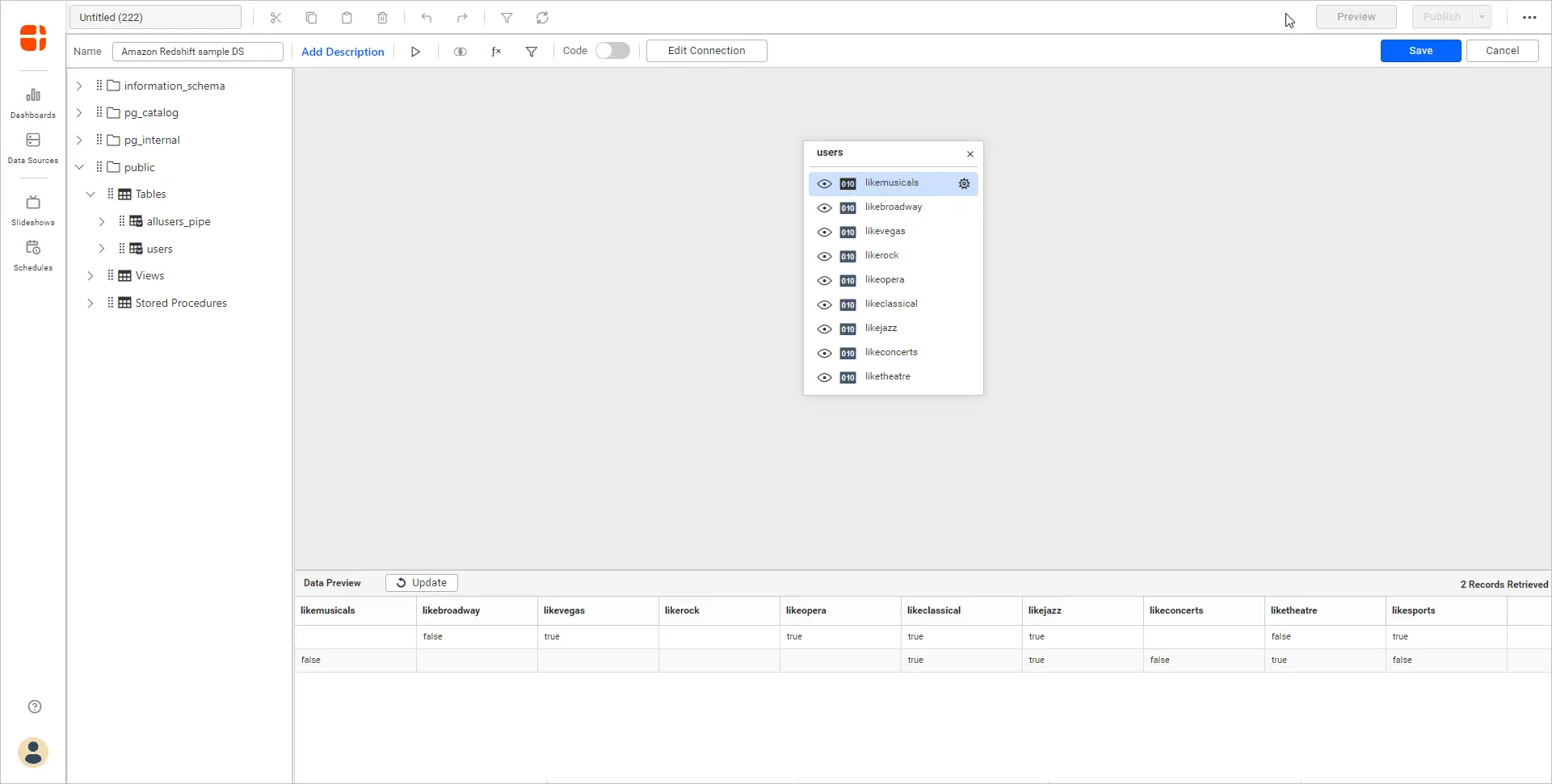 Data source query editor window
