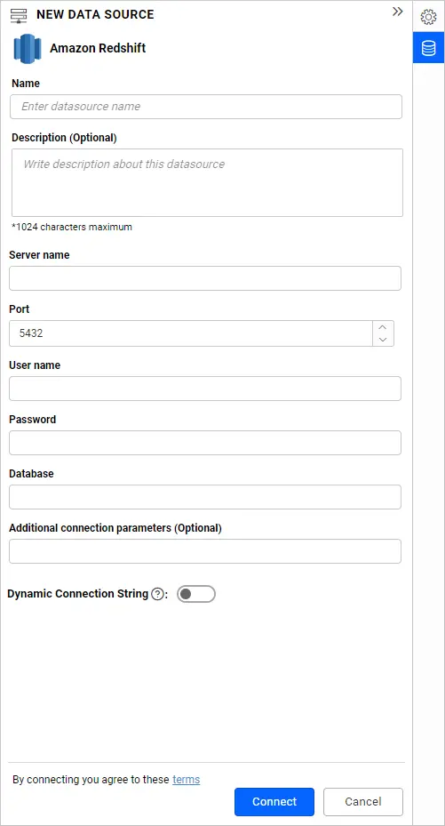 Amazon Redshift connection window