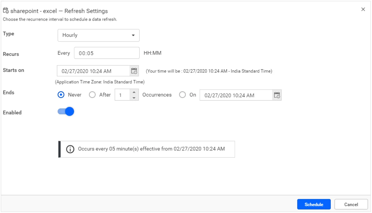 Refresh settings window