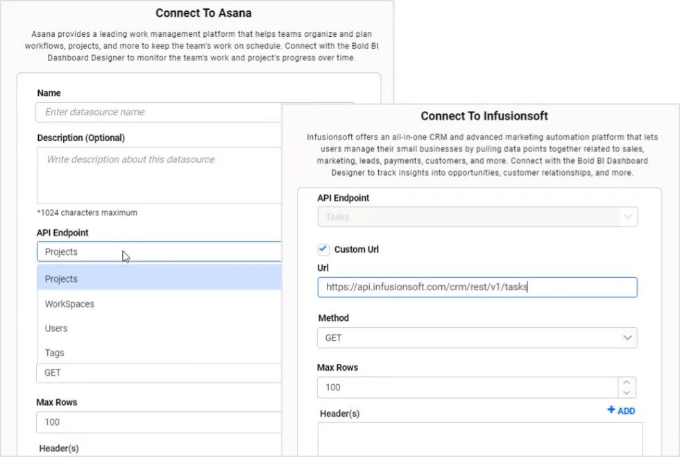 Usability improvements in Asana and Infusionsoft connection windows