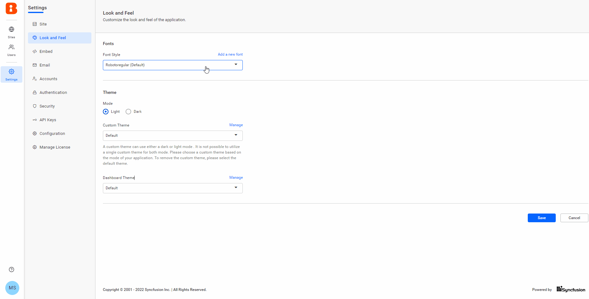 Font and theme customization