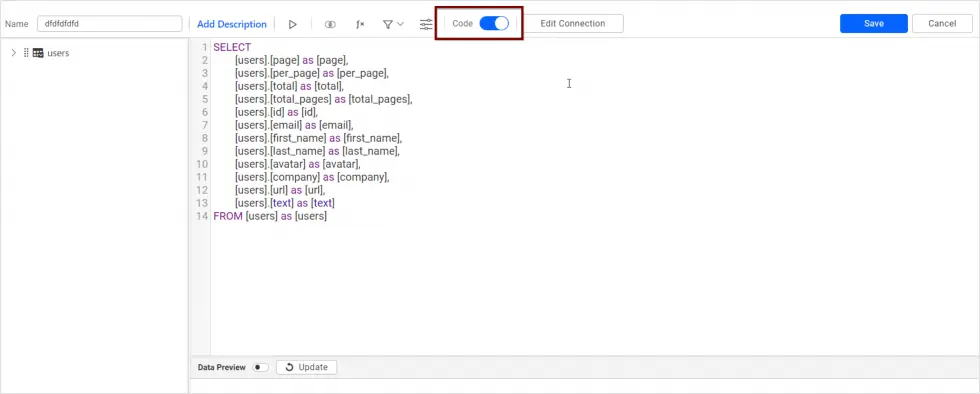 Code View for Live Mode Connection
