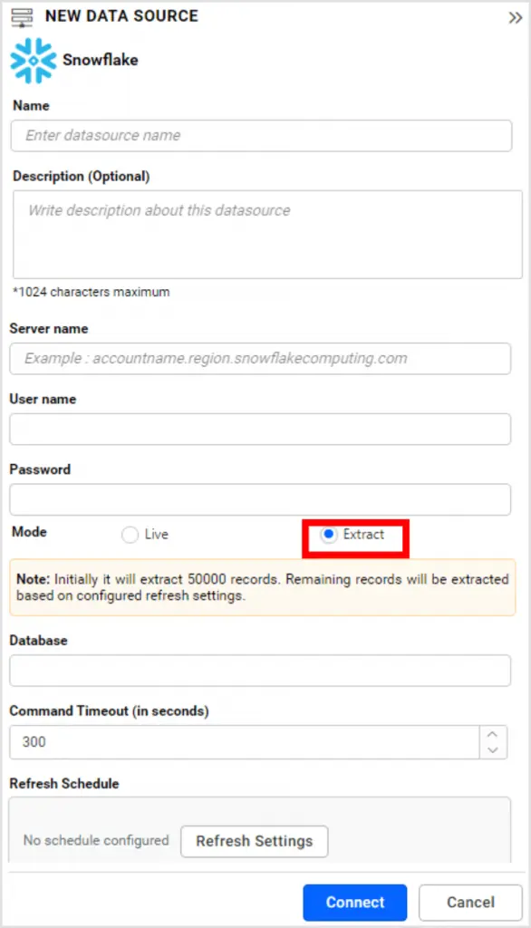 Extract Mode Support in Snowflake Data Source