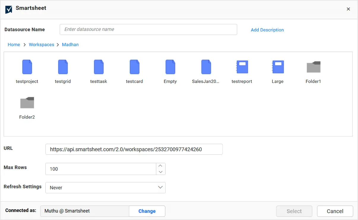 File Browser Wizard in Smartsheet Data Connector