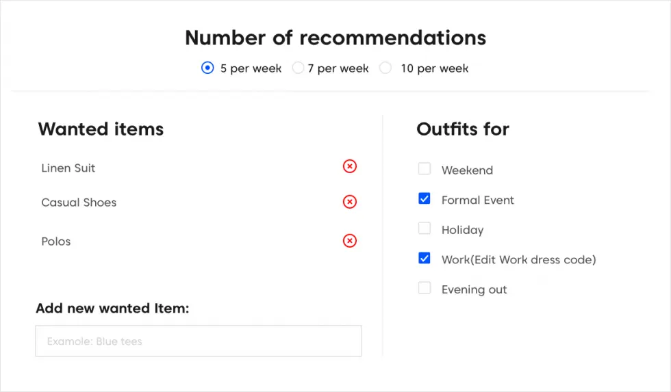Recommendation engine configurable by the customer