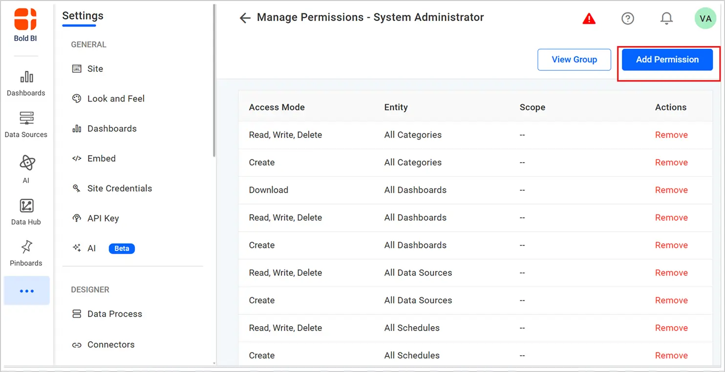 Add permission option