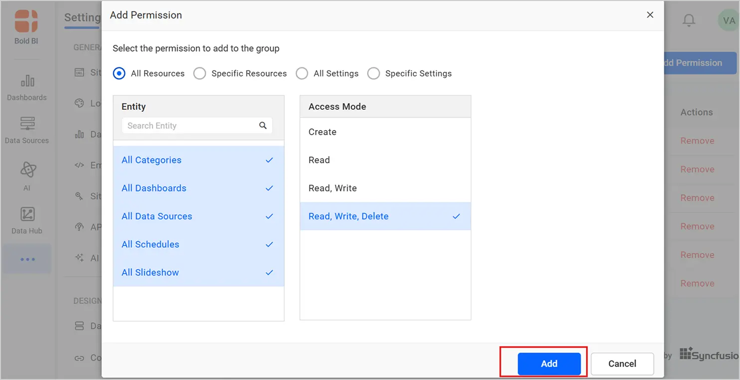 Add resource permission