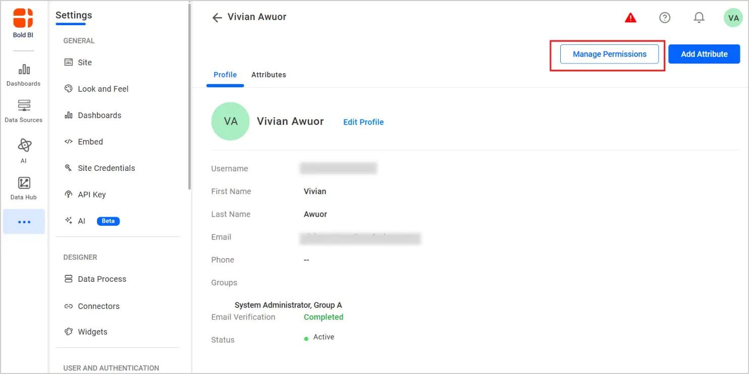 Click on the manage permissions option