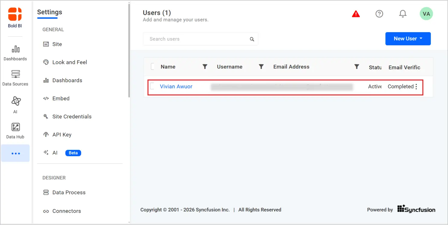 Select a user for configuration