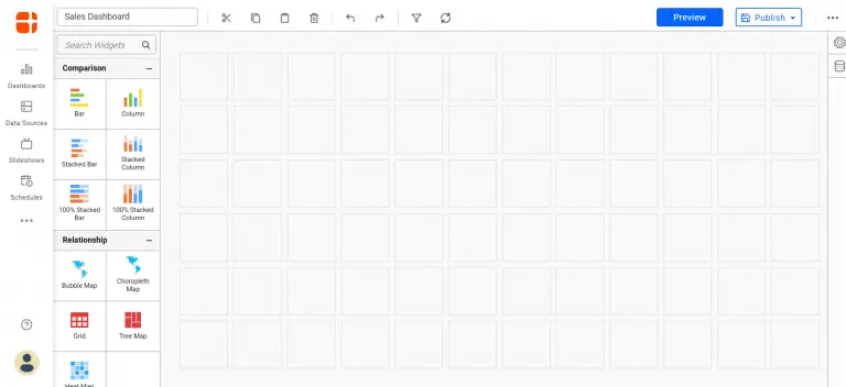 A blank dashboard design view