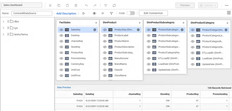 Editing view of a data source