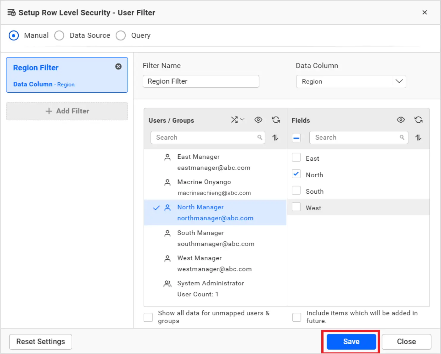 Map users to data values and save