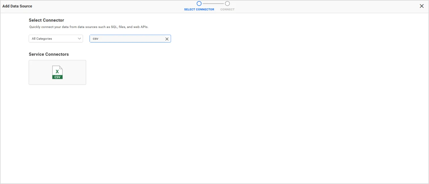 Search and select the CSV connector