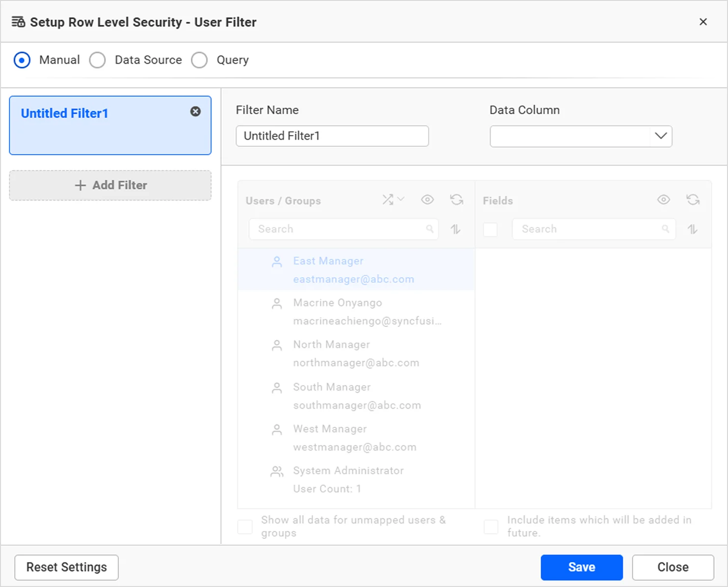 Set up a new user filter
