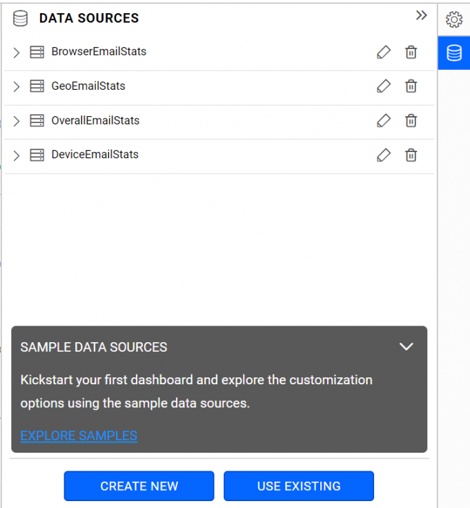 Data source panel with SendGrid data sources