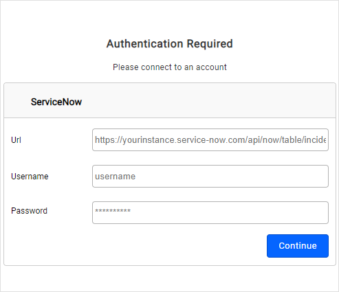 Authorization Page for ServiceNow Connection