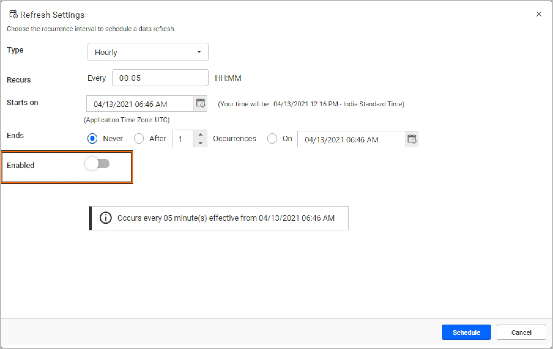 Disabled refresh settings