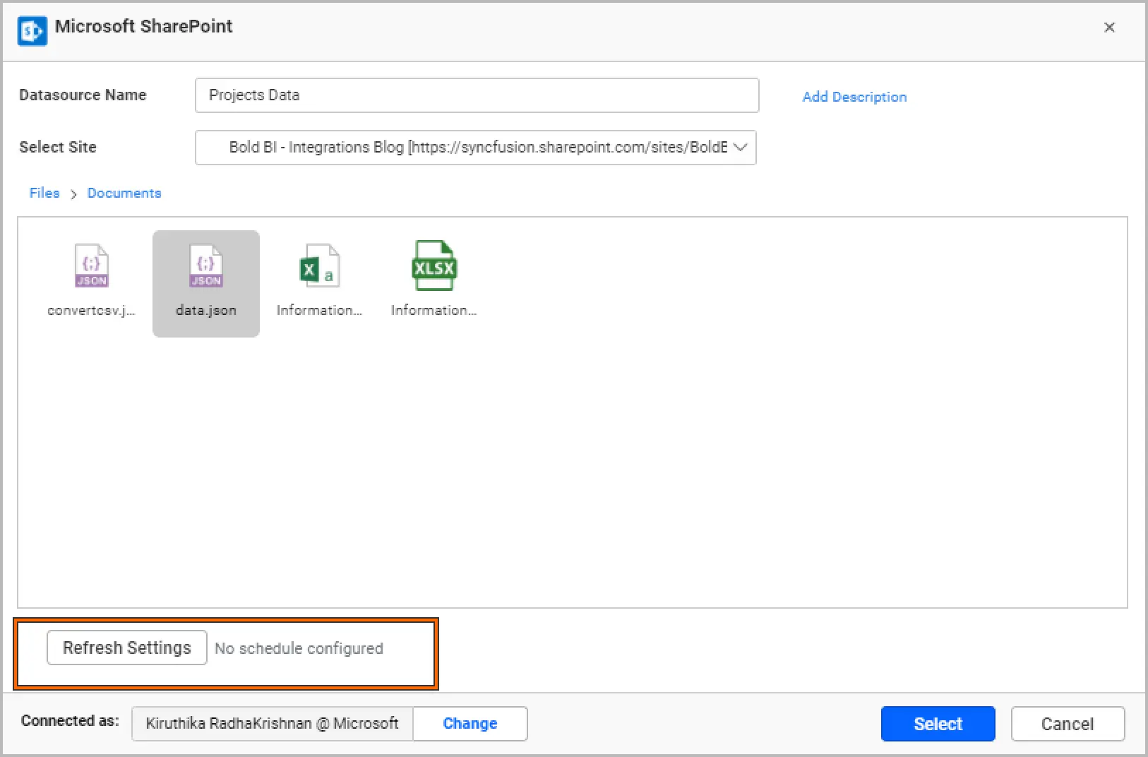 Refresh settings while connecting to Bold BI