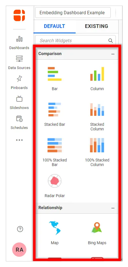 Bold BI’s widget list view