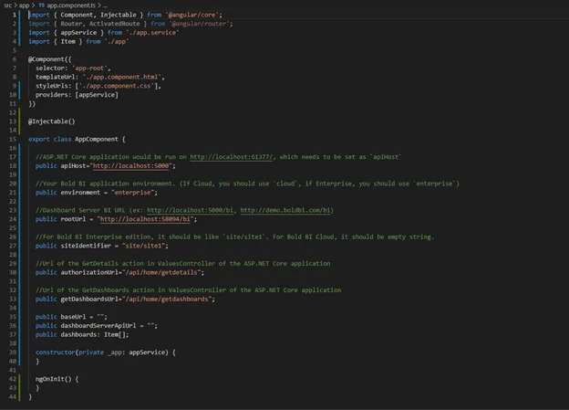 Adding required variables in the app.component.ts file