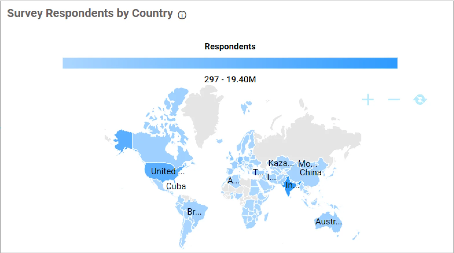 Survey respondents by country in Stack Overflow Developer Survey 2020 dashboard