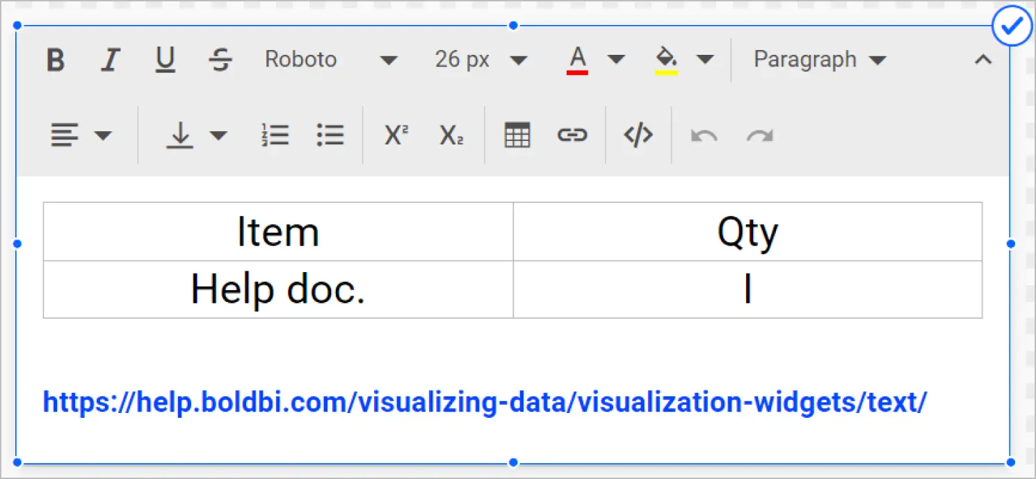 Hyperlink and table support in Bold BI text widget