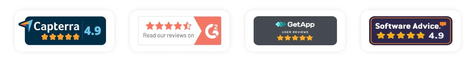 Garners Top Ratings and Esteemed Badges on Capterra, GetApp, and Software Advice.
