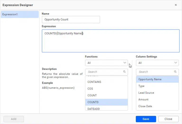 Expression editor window