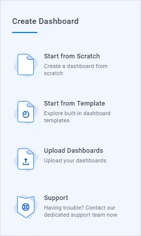 Templates view in Create Dashboard window