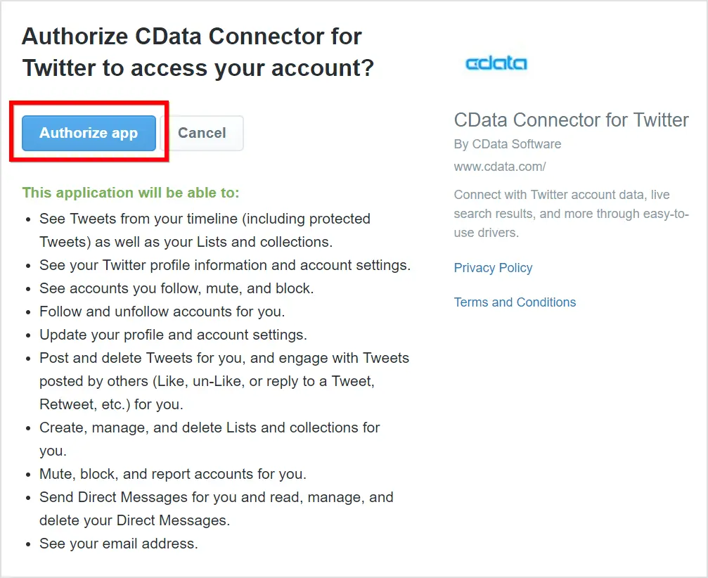 Authorizing App for CData Connection