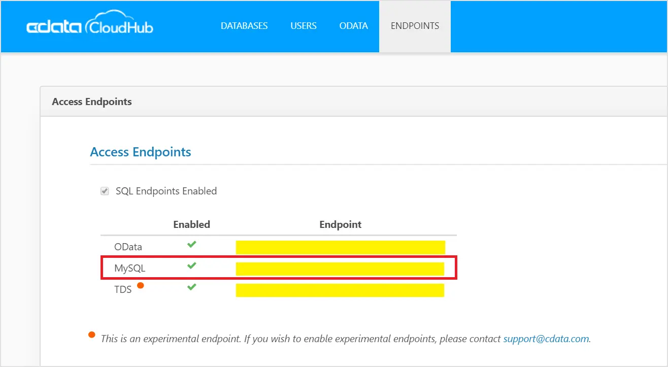 Getting MySQL Endpoint Details from CData