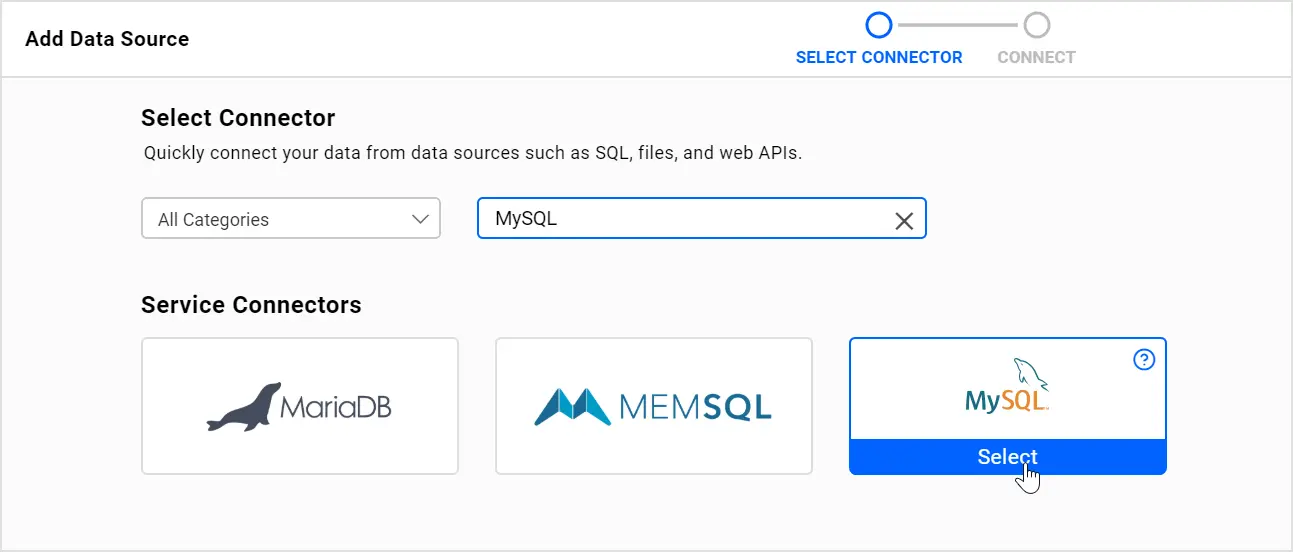 Selecting MySQL Data Source in Bold BI