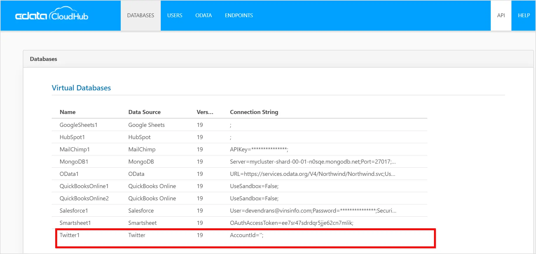 Showing Available Databases in CData Connect Cloud