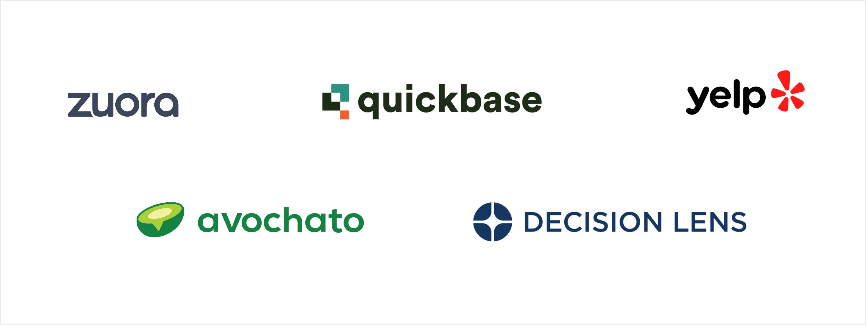Data source list ⁠—Decision Lens, Zuora, Avochato, QuickBase, and Yelp