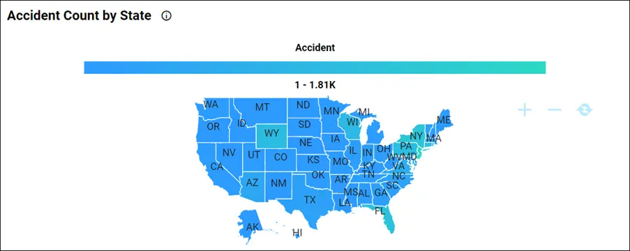 Accident Count by State in Motor Vehicle Accident Analysis Dashboard