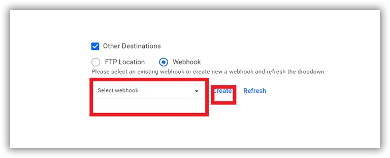 Selecting Create