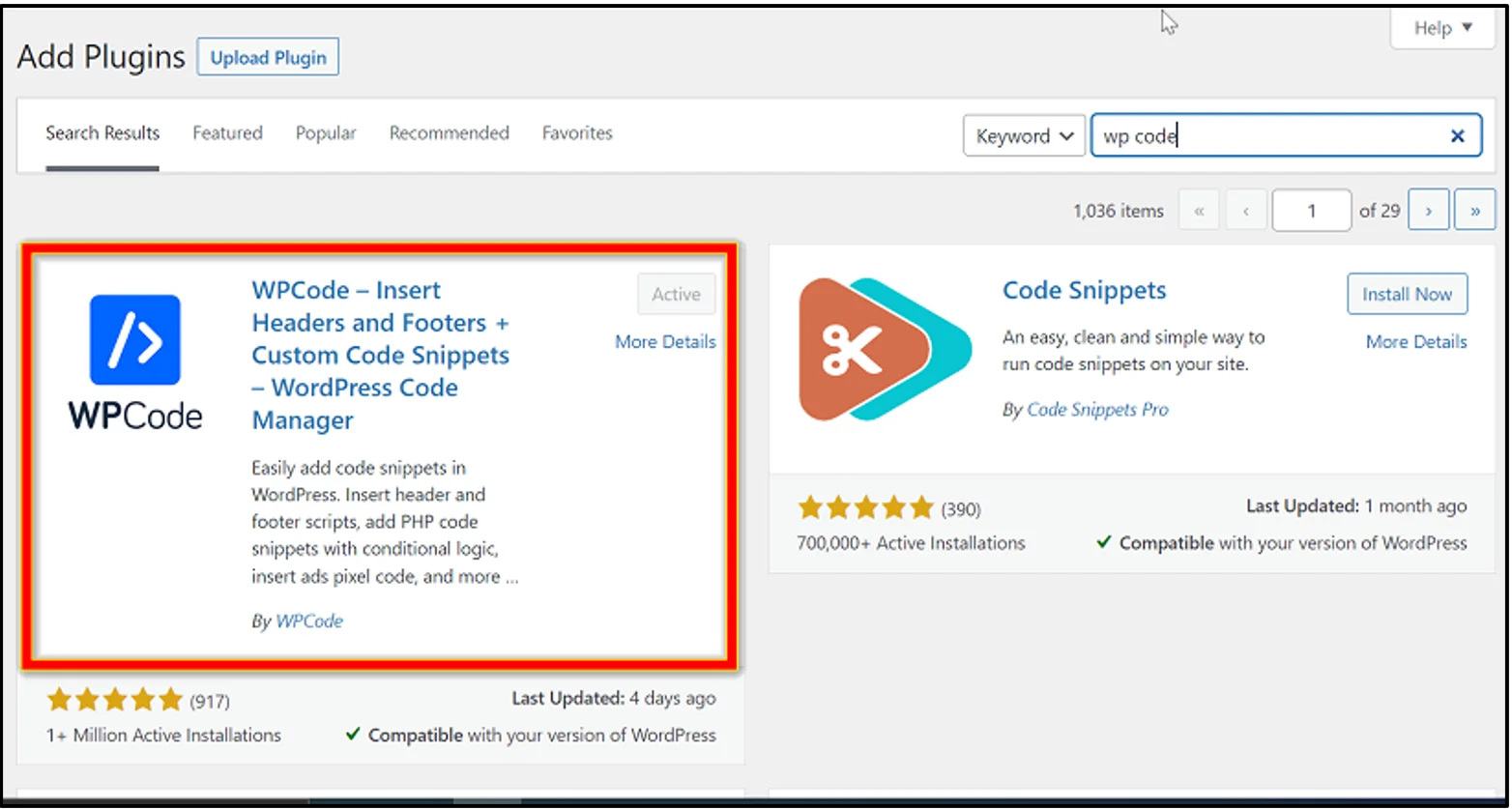Navigate to the Plugin Page and Find the WPCode Plugin