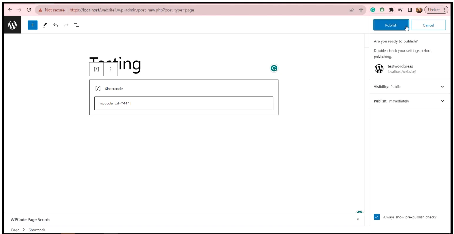 Paste Shortcode in New Page