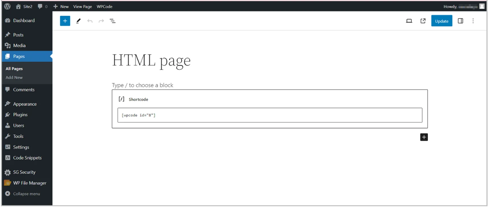 Paste Shortcode in New Page