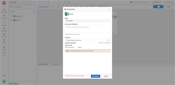 upload the Excel file with production data