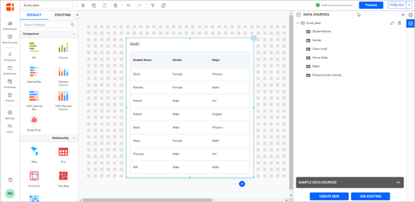 widget are replaced by new table values