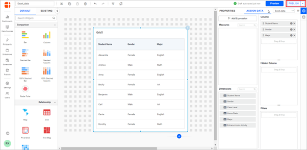 Assign data to the widget by drag and drop