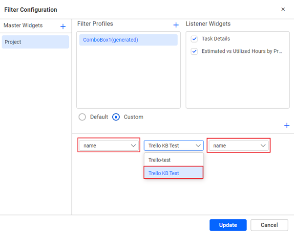 Filter configuration panel