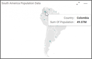 Colombia population data in bubble map widget