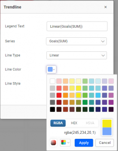 Dialog opens where I can customize the trendline