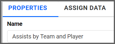 option to rename properties tab to Assists by Team and Player using the settings menu 